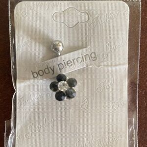 Silver and Black Flower Body Piercing Jewelry
